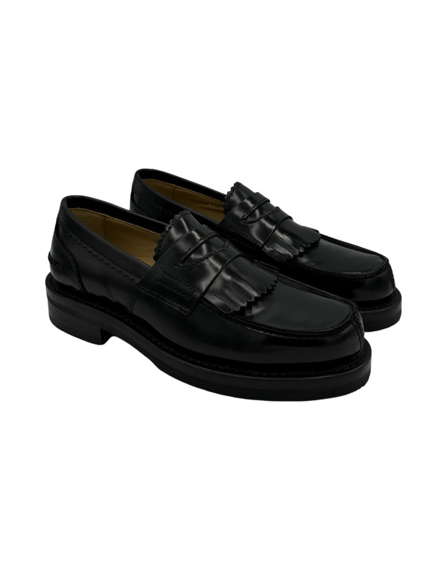 Our Legacy Black Leather Moccasin-Style Loafer With Decorative Fringe