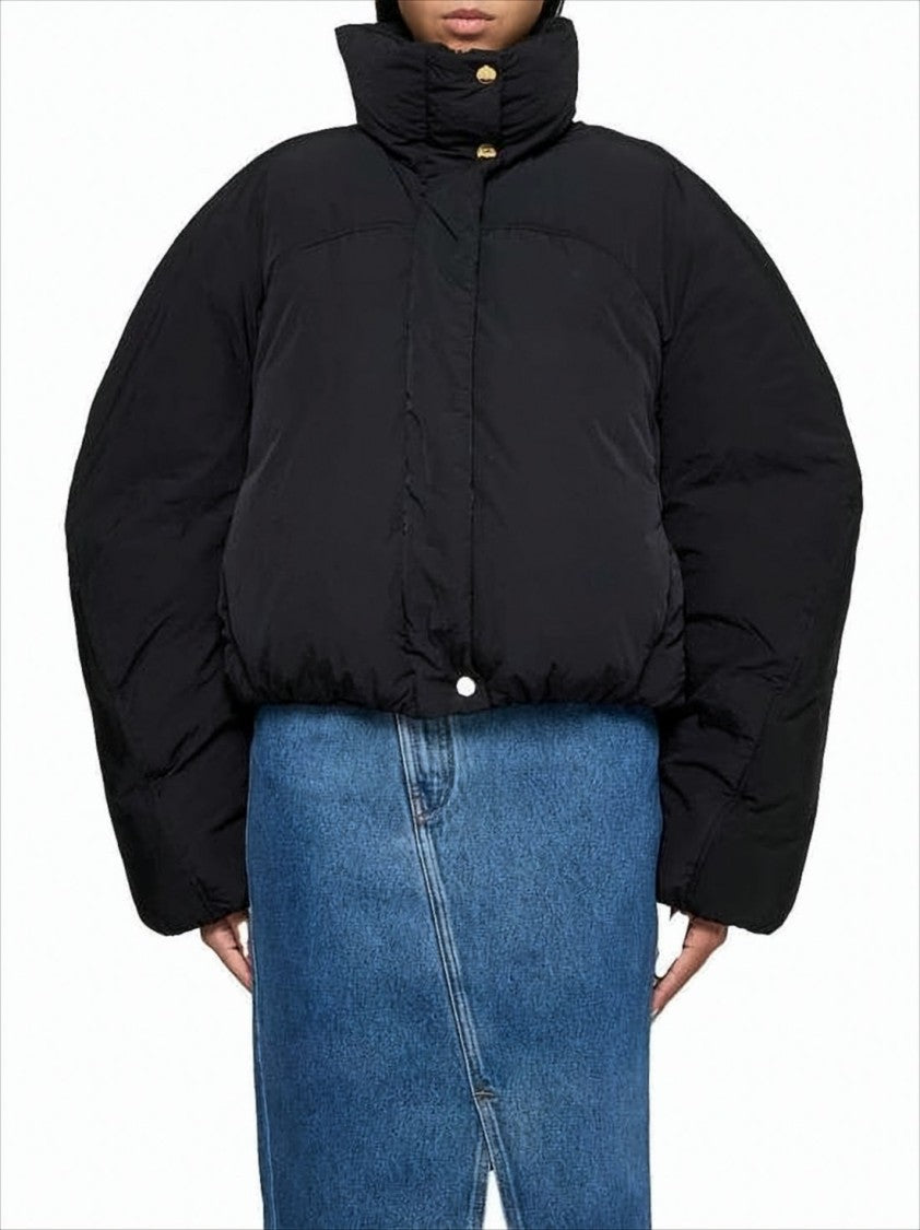 Jacquemus Cropped Black Puffer Jacket With Oversized Sleeves