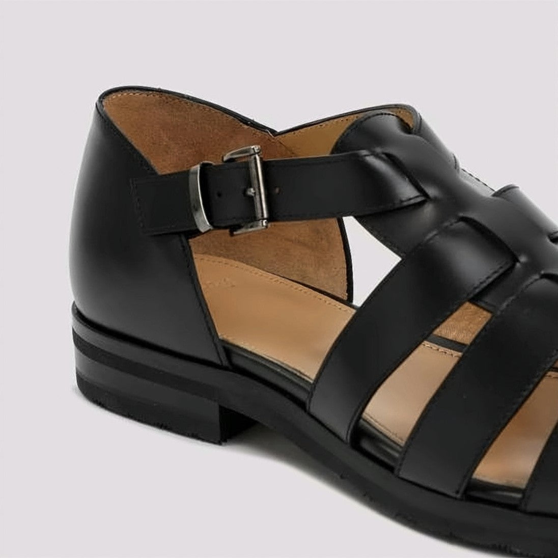 Paraboot Refined Black Leather Sandals With Sturdy Rubber Sole