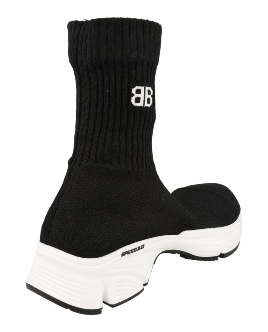 Balenciaga High-Top Black Knit Sneakers With Block Heel And Ribbed Texture