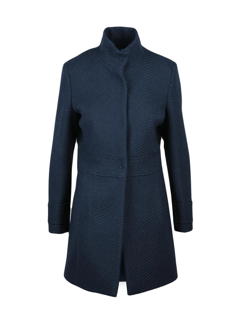 Lakore Midnight Blue High-Collar Wool-Blend Coat