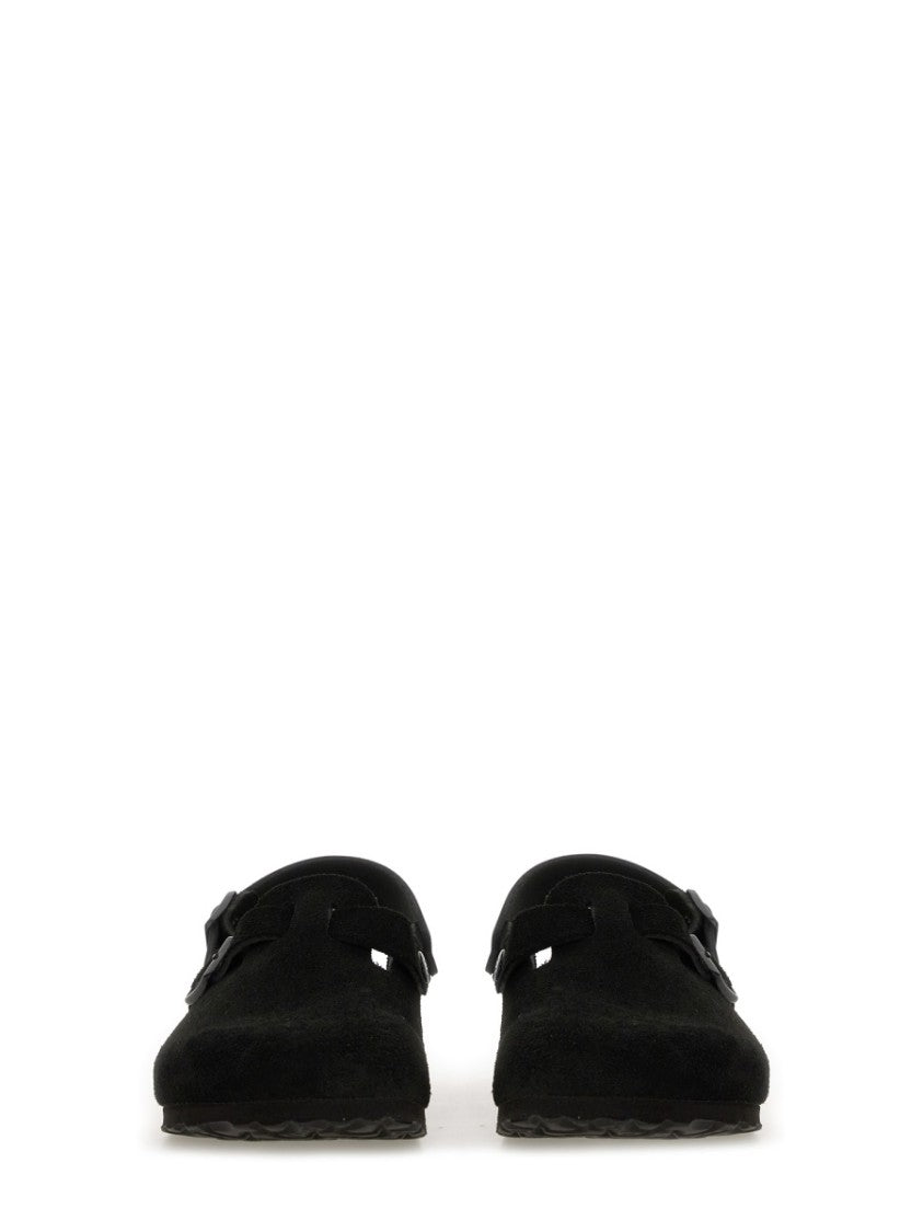 Birkenstock Minimalist Black Suede Slip-On Clogs With Adjustable Strap
