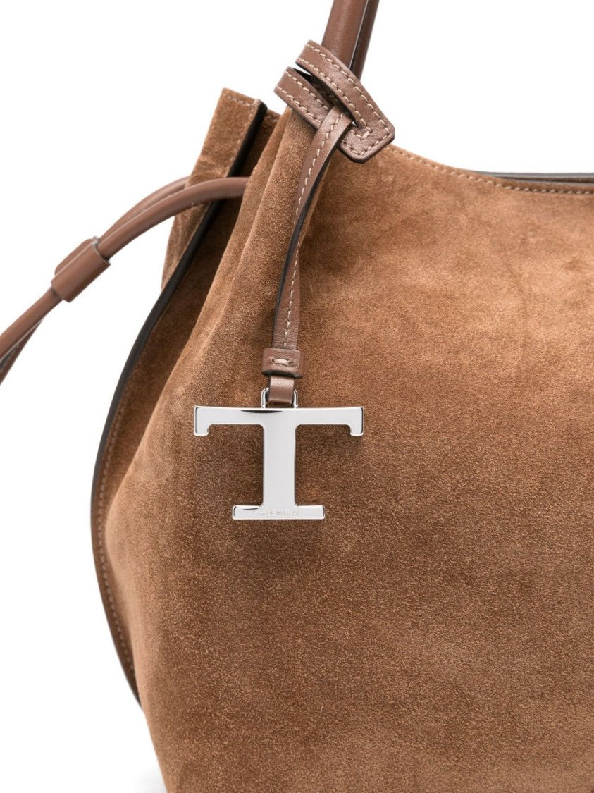 Tod's Structured Beige Vitello Leather Shoulder Bag