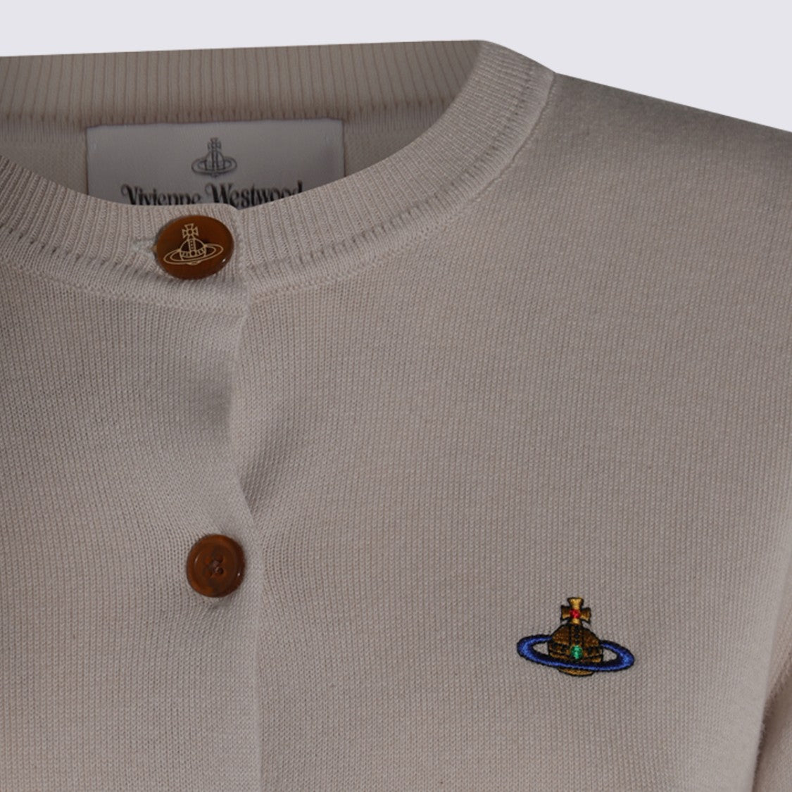 Vivienne Westwood Fitted Round Neck Sweater With Button-Down Front And Embroidered Emblem
