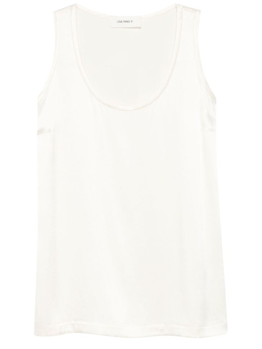Lisa Yang White Scoop Neck Silk Tank Top