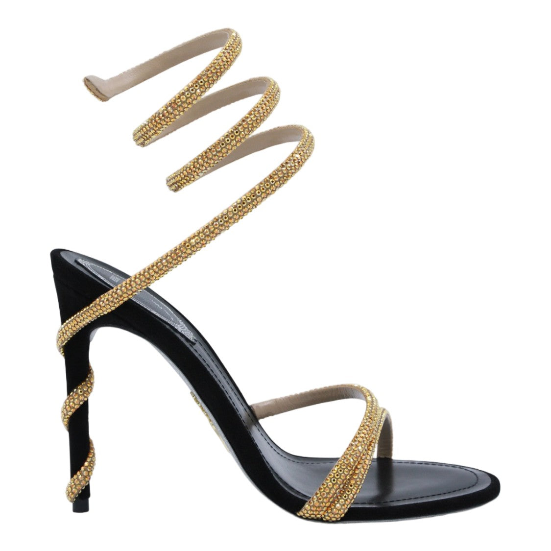 René Caovilla Golden Rhinestone Spiral Strap Sandals