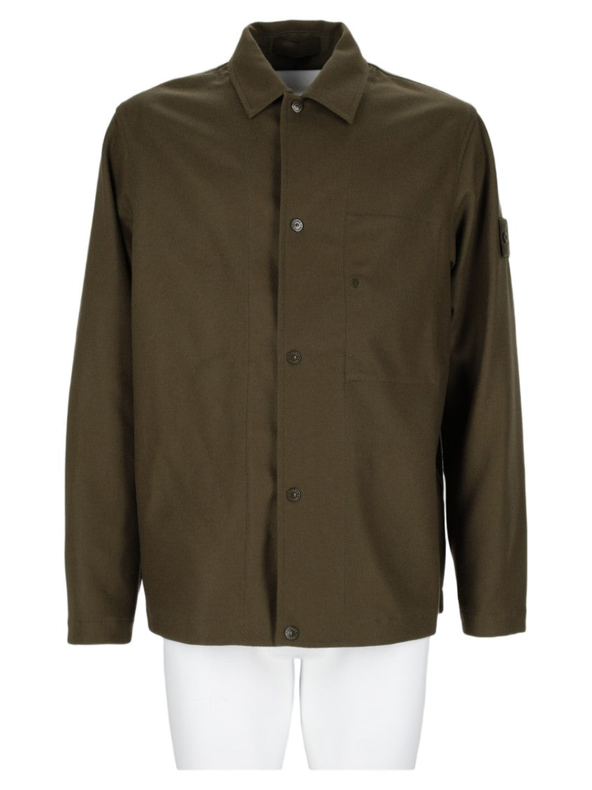 Stone Island Military Green Wool-Blend Shirt Jacket