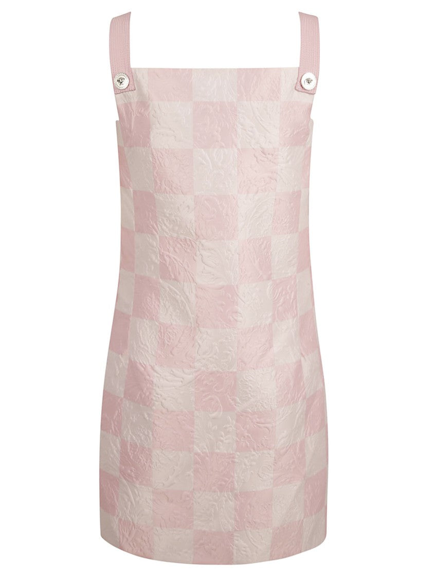 Versace Sleeveless Checkerboard Dress With Decorative Buttons