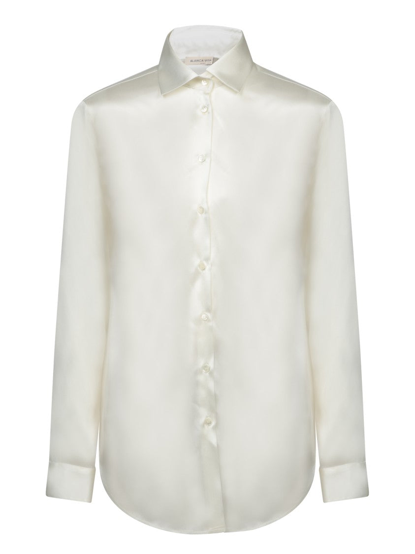 Blanca Vita Silk White Shirt With Button-Down Front
