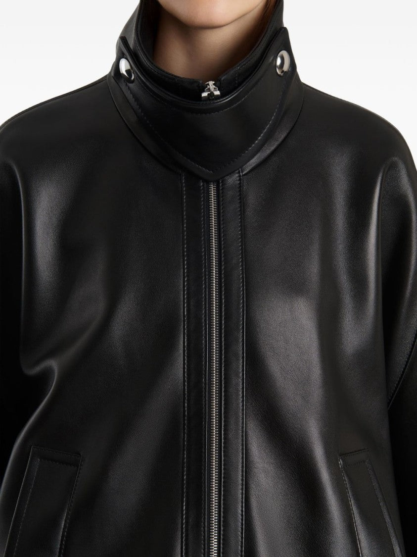 Khaite Black Cupro Silk Twill Stand Collar Coat