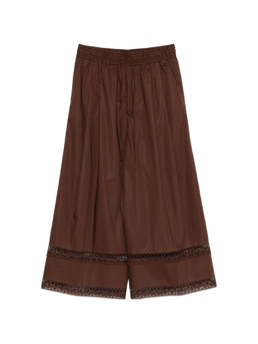 Twin-Set Brown Drawstring Lace Wide-Leg Pants