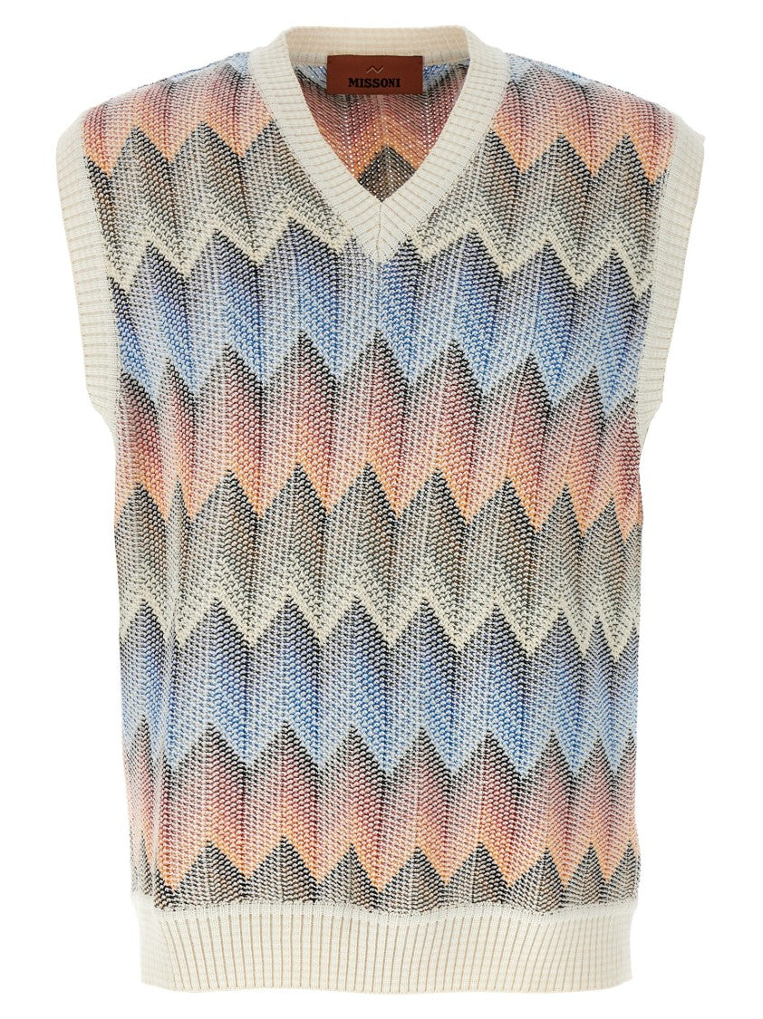 Missoni Shaded Chevron Knit Vest With V-Neck Design