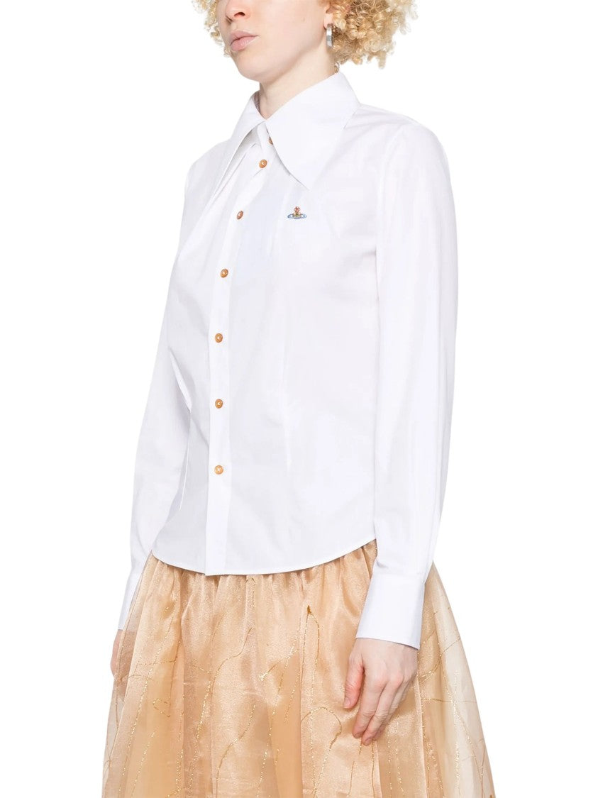 Vivienne Westwood Crisp Tailored White Shirt With Pointed Collar And Embroidered Logo