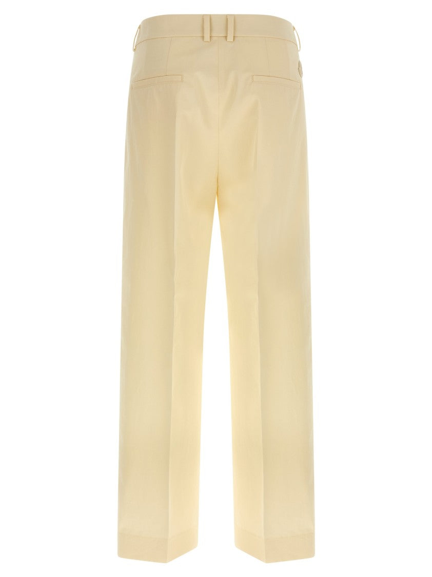 Moncler Tailored Cotton Gabardine Trousers With Pleated Details