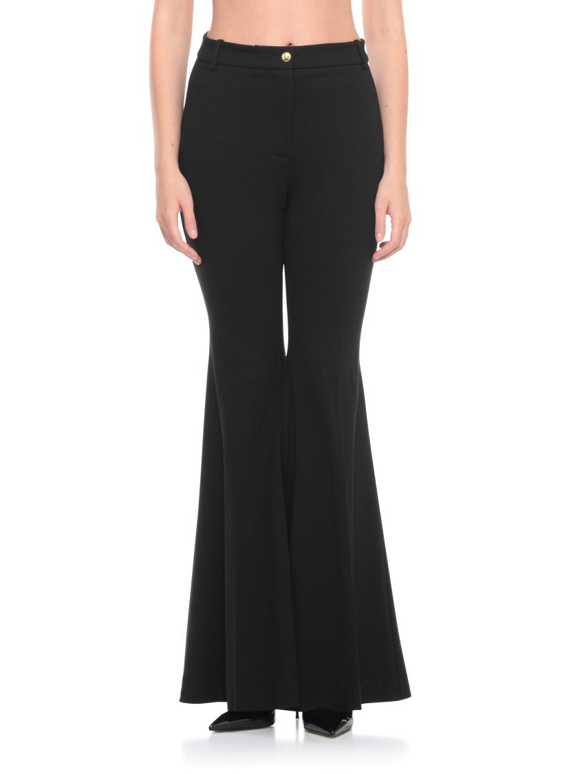 Pinko Flared Black Viscose Trousers With Gold Accents