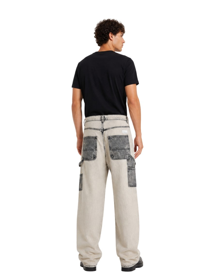 Nine In The Morning Contrast-Wash Pat Cotton Denim Carpenter Jeans