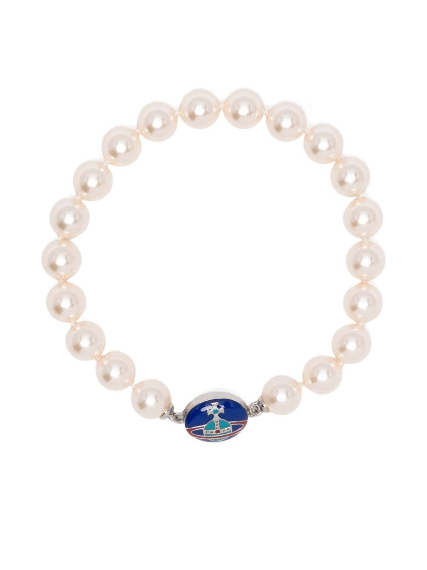 Vivienne Westwood Cream Faux Pearl Silver Orb Bracelet