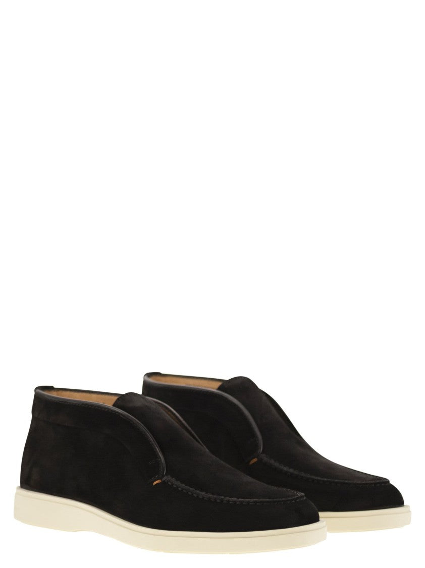 Santoni Black Suede Desert Boot
