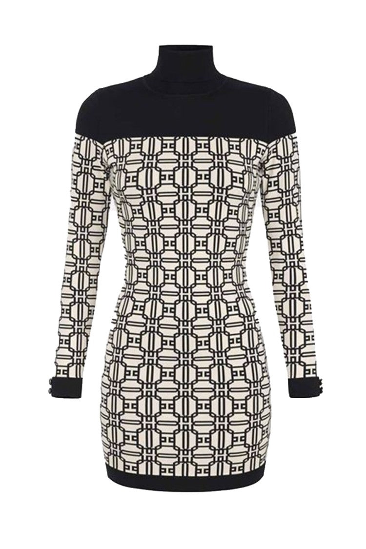 Elisabetta Franchi Form-Fitting White Dress With Geometric Pattern
