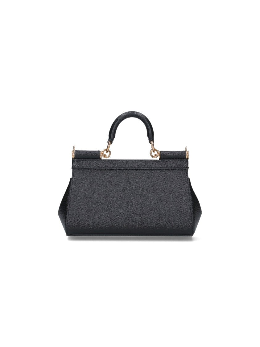 Dolce & Gabbana Structured Black Calfskin Handbag With Magnetic Closure