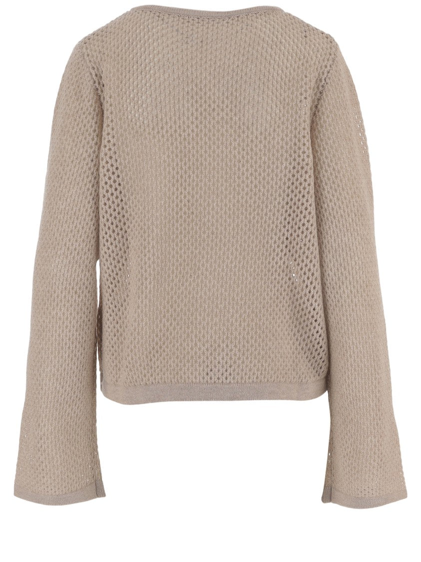 Allude Geometric Openwork Knit Sweater With Curved Hem