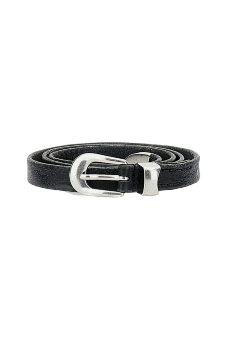 Our Legacy Textured Black Leather Belt With Silver Accents