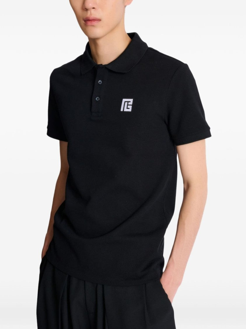Balmain Three-Button Black Polo Shirt With Geometric Logo