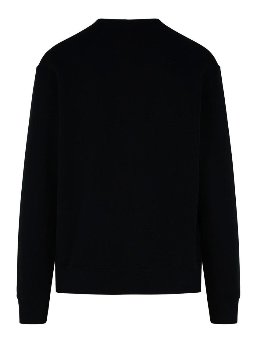Maison Kitsuné Long Sleeve Black Crewneck Sweatshirt With Embroidered Fox Emblem