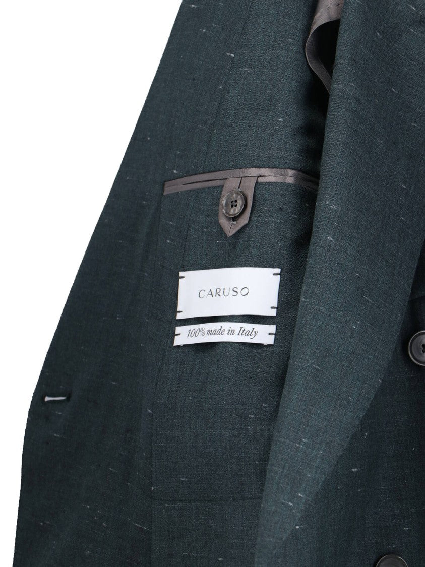 Caruso Green Double-Breasted Textured Silk-Wool Blazer