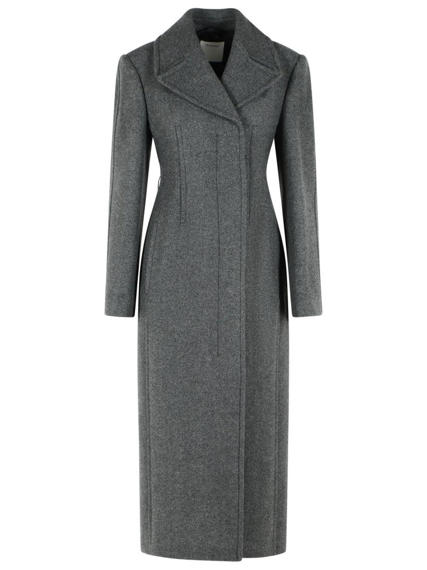 Sportmax Tailored Long Coat In Chevron-Effect Wool