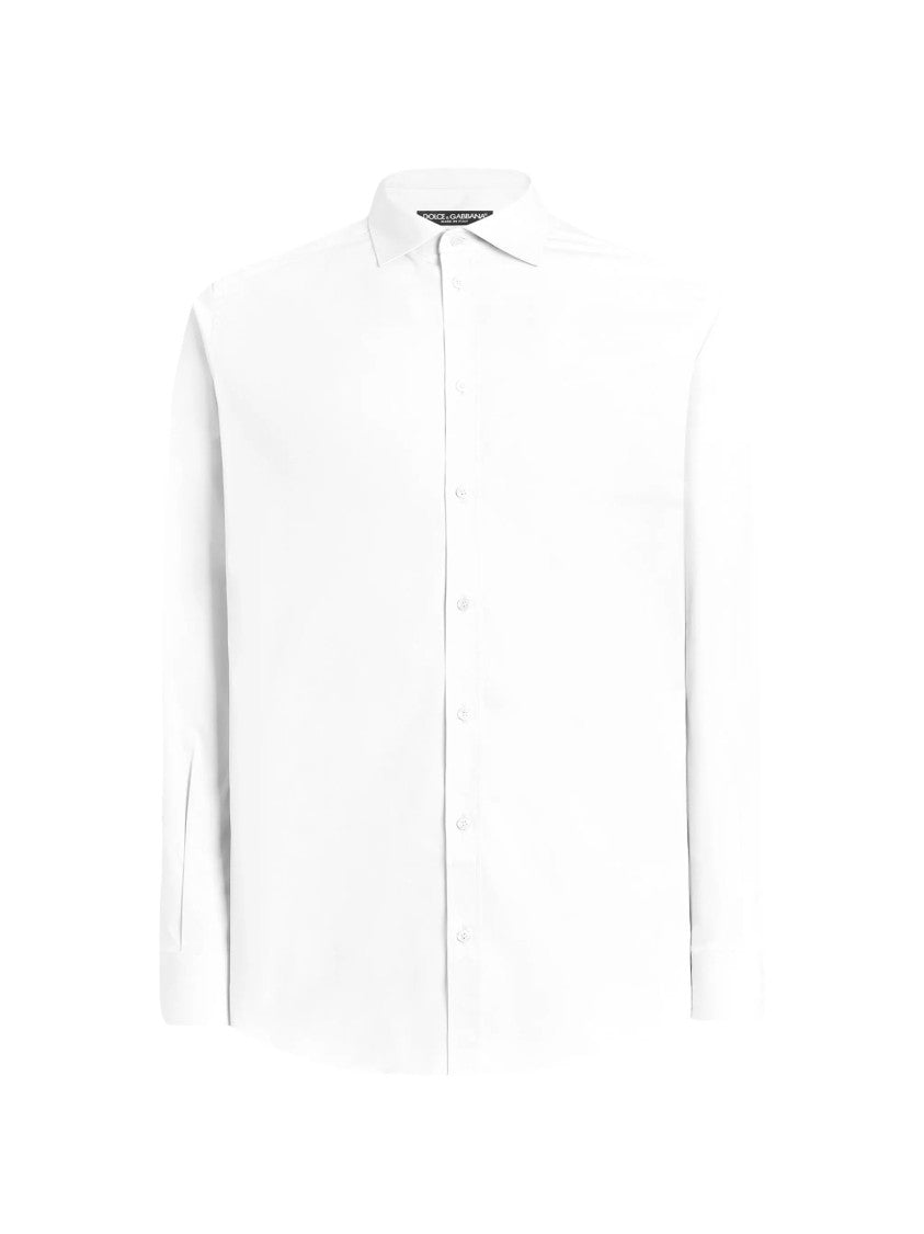 Dolce & Gabbana Long-Sleeve Minimalist Pointed Collar Cotton Shirt