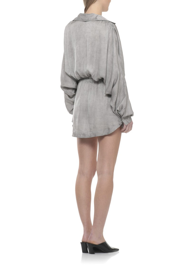 The Andamane Draped Grey Viscose Mini Dress With V-Neck And Buttoned Sleeves