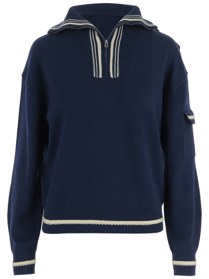 Guest In Residence Blue Ribbed Cotton-Cashmere Zip Sweater