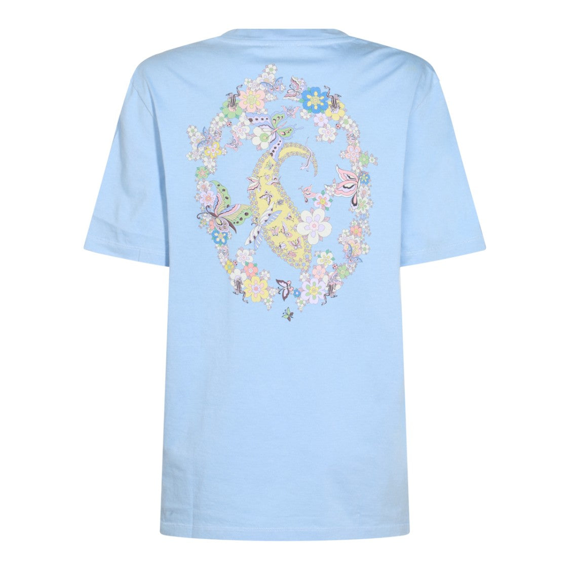 Etro Light Blue Floral Graphic T-Shirt With Logo Detail