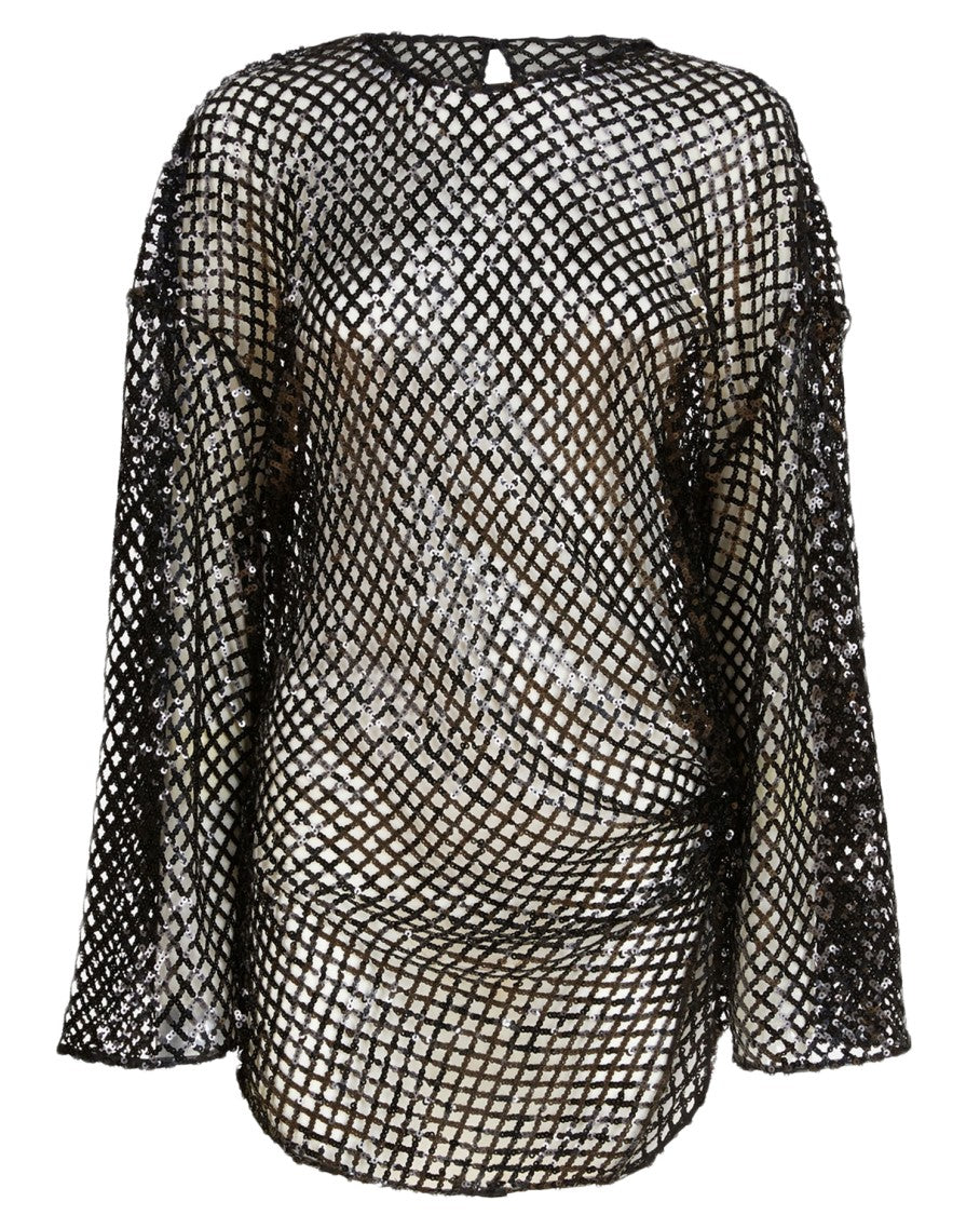 The Attico Sheer Sequined Mesh Mini Dress With Flared Sleeves