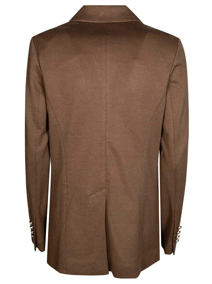 Circolo Textured Cotton Linen Double Breasted Blazer