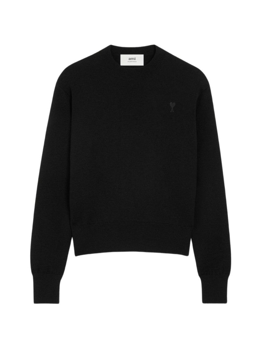 Ami Paris Minimalist Black Sweater With Ribbed Details