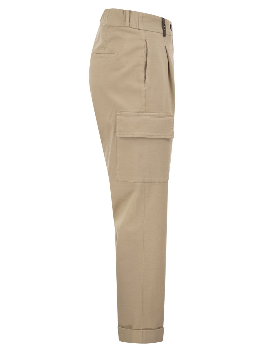 Peserico Cargo Carrot Trousers In Cotton Gabardine
