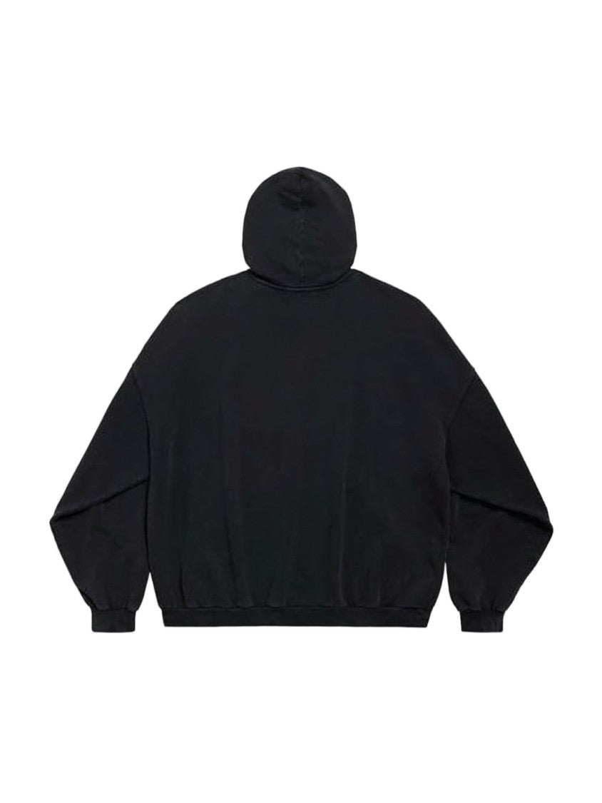 Balenciaga Relaxed-Fit Black Hooded Sweatshirt With Bold Graphics