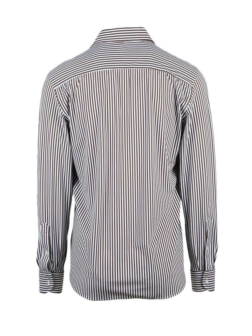 Ghirardelli Next Brown Polyamide-Blend Striped Shirt