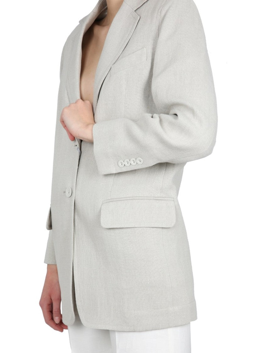 Max Mara Textured Flax Linen Jacket With Front Button Closure