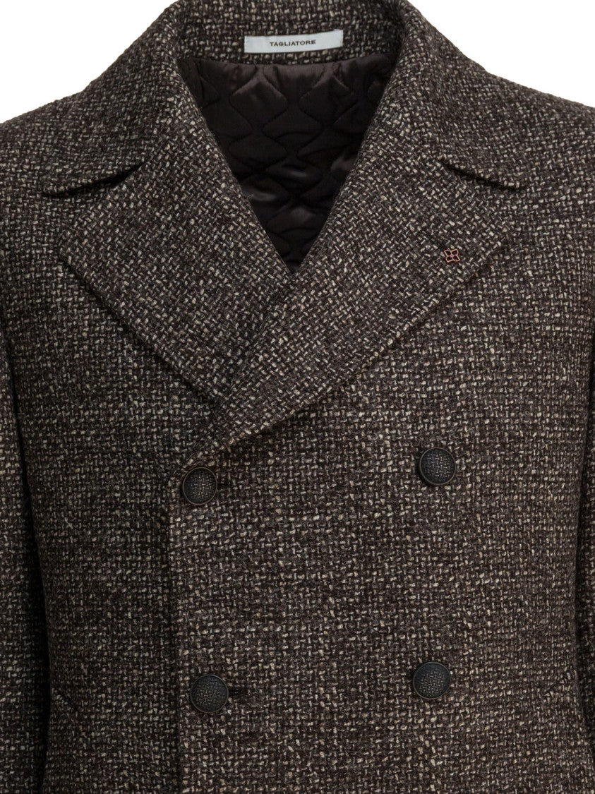 Tagliatore Textured Double-Breasted Wool-Acrylic Jacket With Structured Silhouette