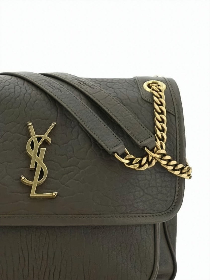 Saint Laurent Textured Lambskin Leather Crossbody Bag With Metallic Emblem