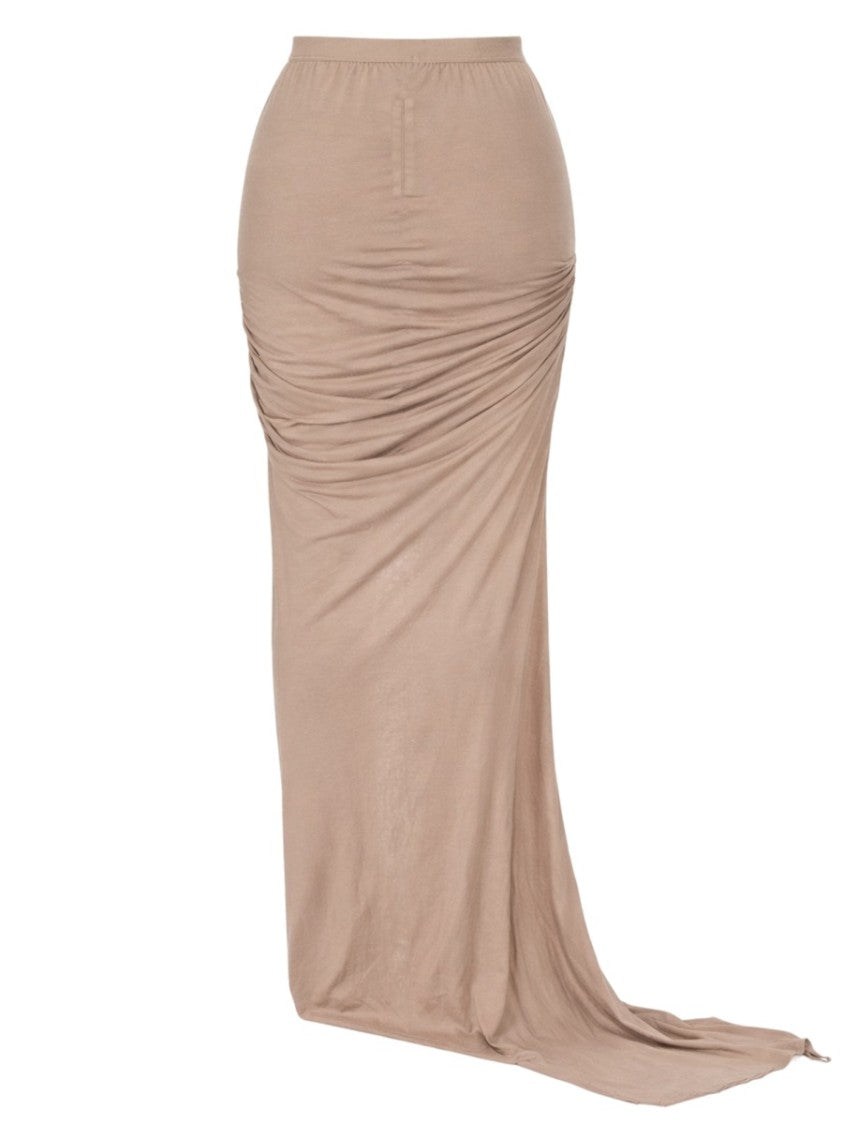 Drkshdw By Rick Owens Neutrals High Slit Ruched Cotton Skirt