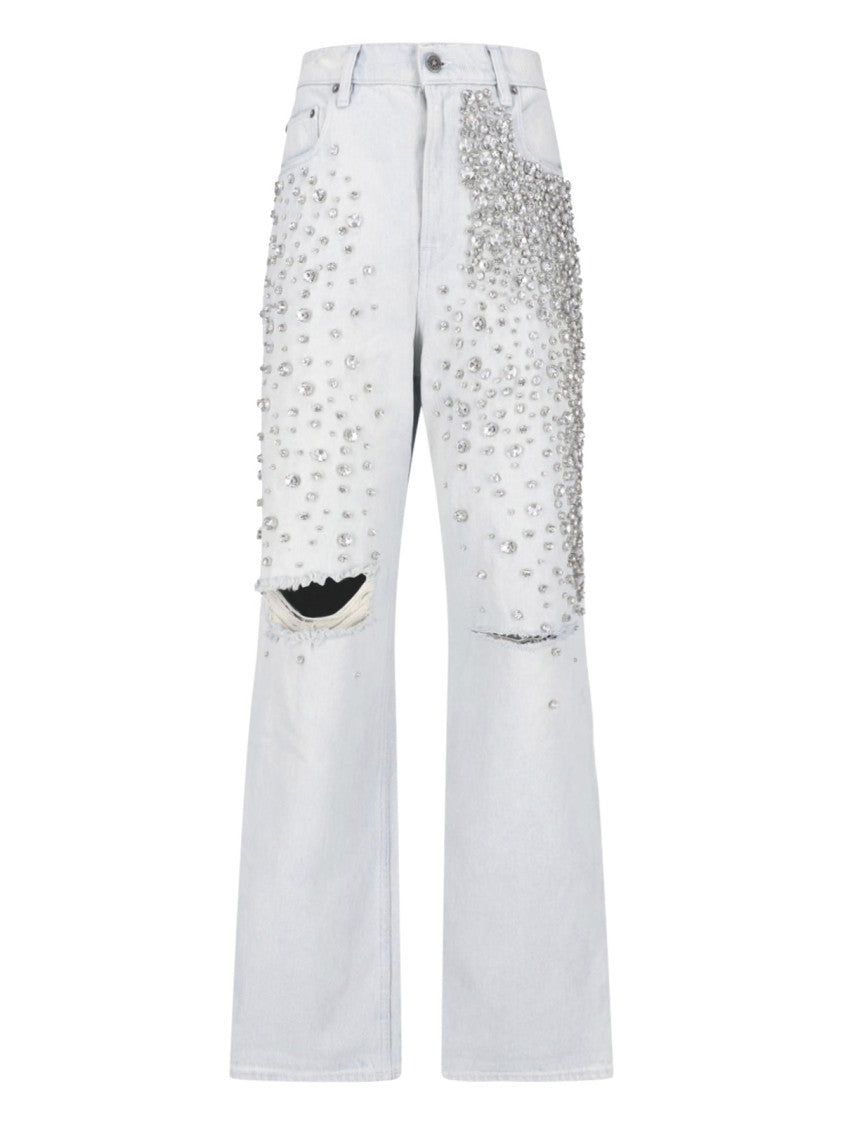 Golden Goose Embellished Straight-Leg Jeans With Distressed Accent