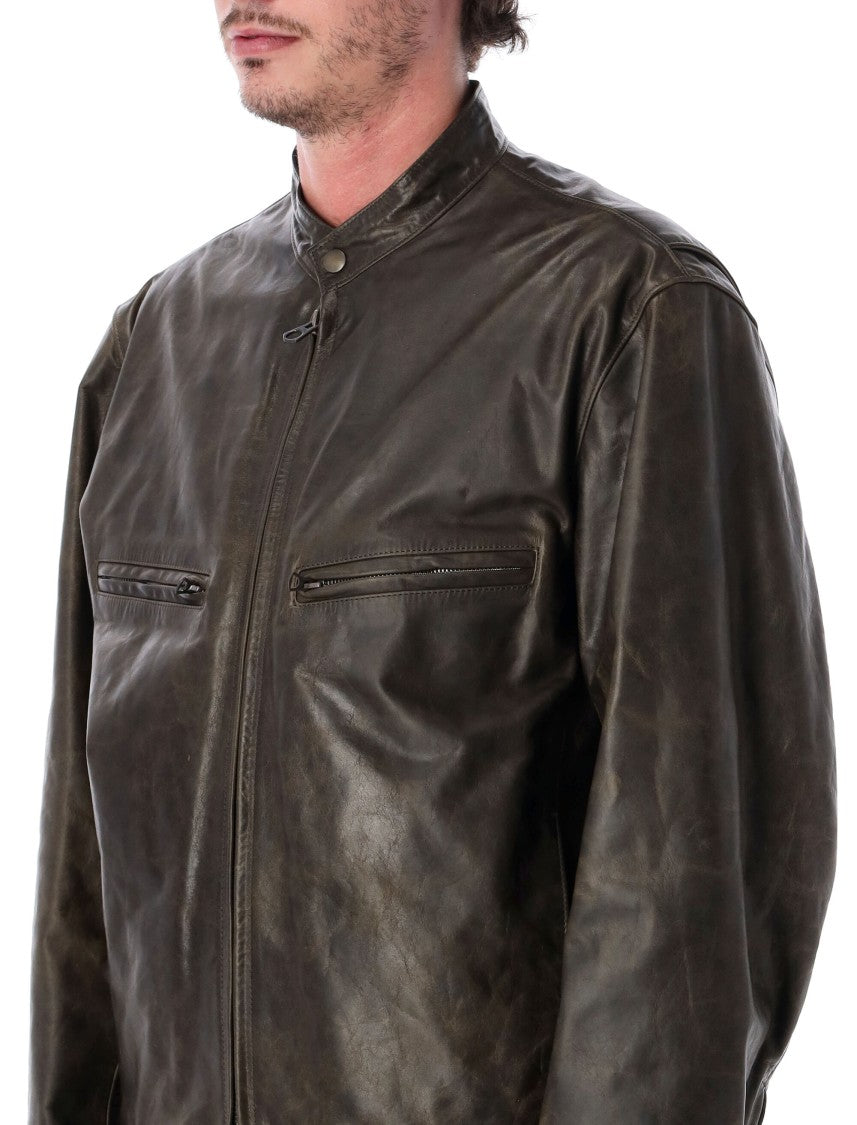 Lemaire Boxy Biker Waxed Bovine Leather Biker Jacket