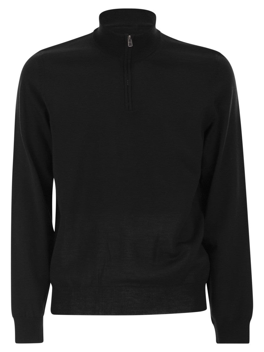 Boss Virgin Wool Jumper With Zip Collar
