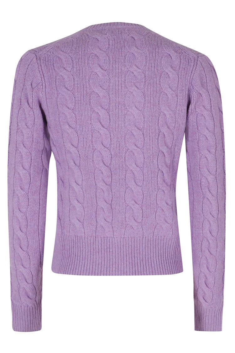 Polo Ralph Lauren Purple Cable Knit Wool-Blend Cardigan