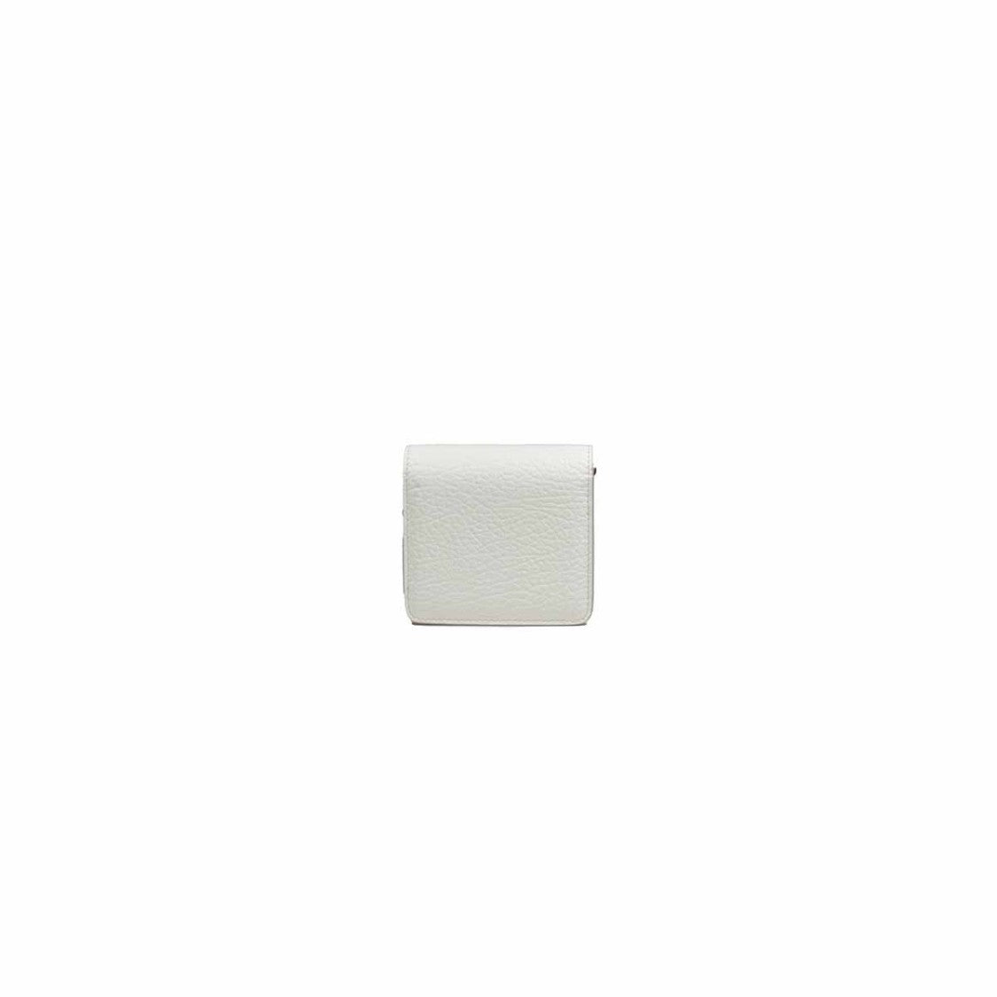 Maison Margiela Compact White Textured Leather Wallet With Removable Chain Strap