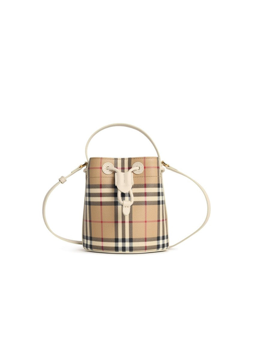 Burberry 'Vintage Check' Bucket Bag In Beige Cotton Blend